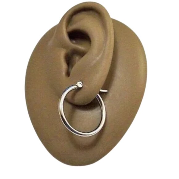 1" 25mm Hoop 2mm Thin Tube Pierced Post Earrings Silver Tone Stainless Steel Nic - Picture 6 of 8